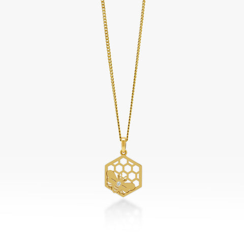 14K Gold Honeycomb Pendant On Curb Chain 