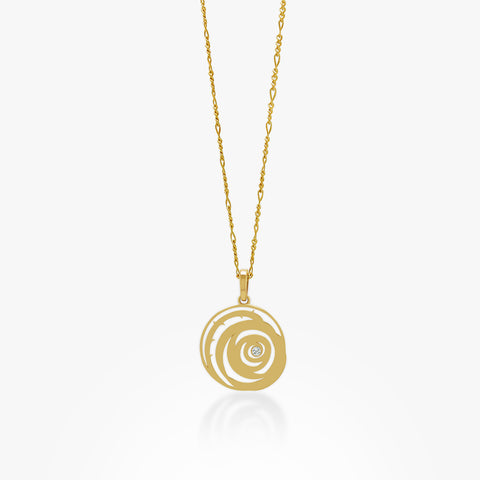 14K Gold Forever Rose Pendant With Figaro Chain 