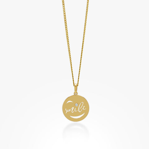 14K Gold Smile Pendant On Gold Curb Chain 