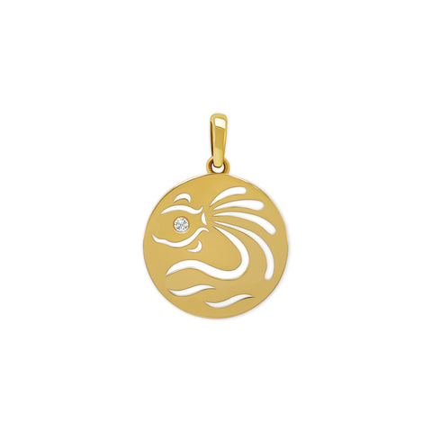 14K Gold Aquarius Zodiac Pendant