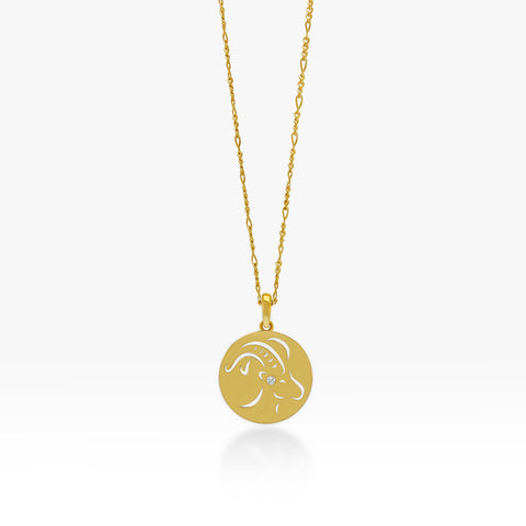 14K Gold Capricorn Pendant Necklace (Figaro Chain)