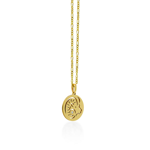 14K Gold Aries Pendant Necklace (Figaro Chain)