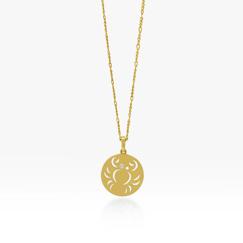 14K Gold Cancer Pendant Necklace (Figaro Chain)