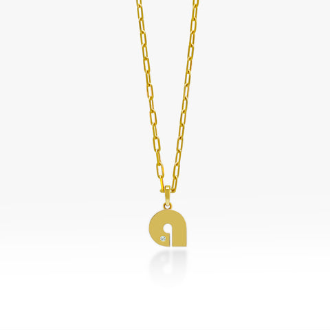 14K Gold “A” Initial Pendant on Gold Paperclip Chain 