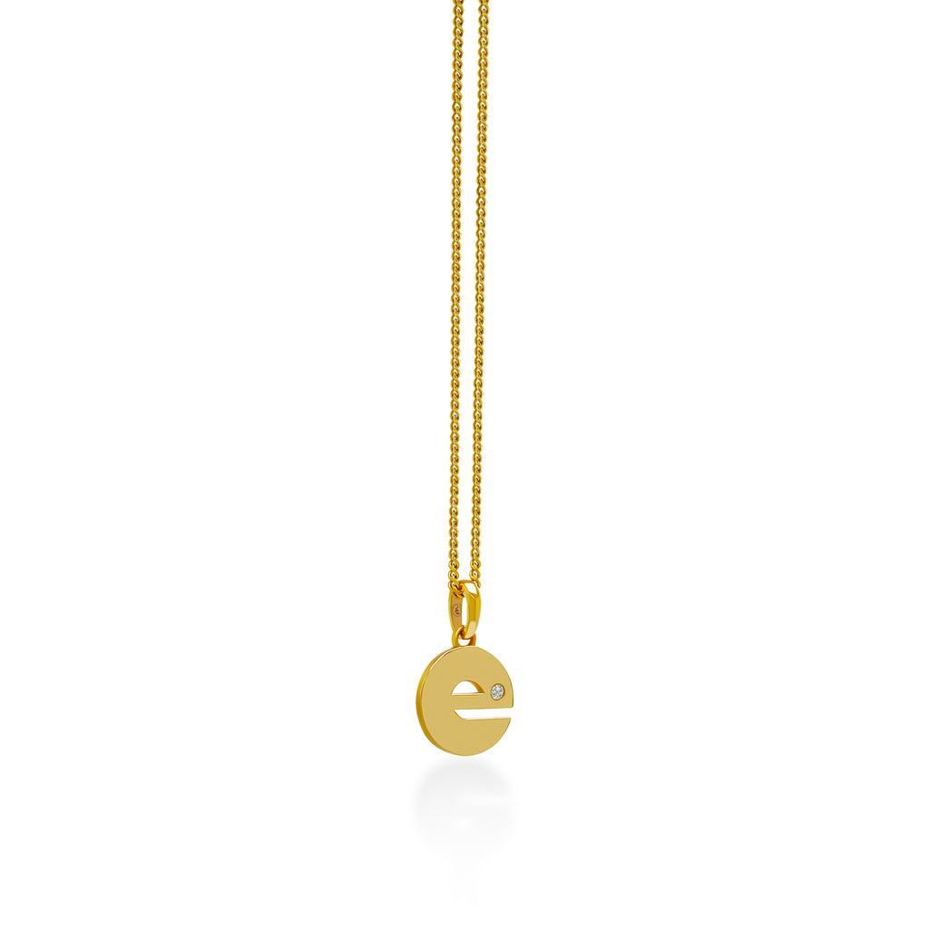 14K Gold “E” Initial Pendant On Gold Curb Chain 