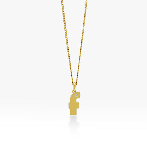 14K Gold “F” Initial Pendant On Gold Curb Chain 
