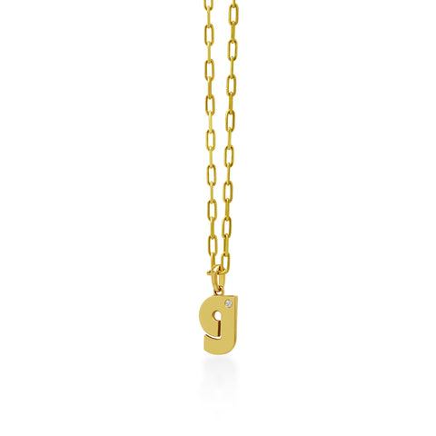 14K Gold “G” Initial Pendant On On Gold Paperclip Chain 