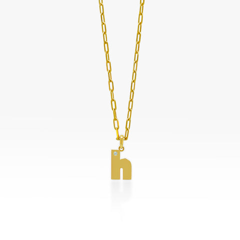 14K Gold “H” Initial Pendant On Gold Paperclip Chain 