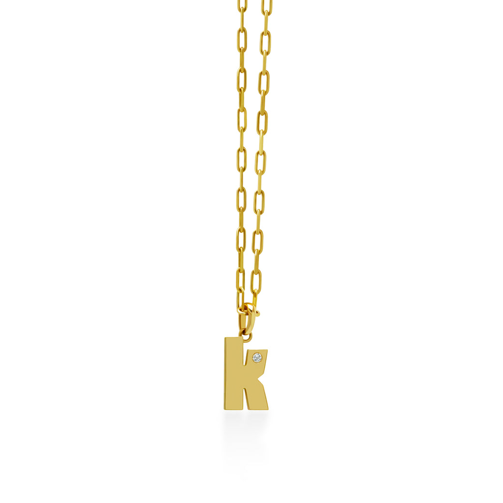 14K Gold “K” Initial Pendant On Gold Paperclip Chain 