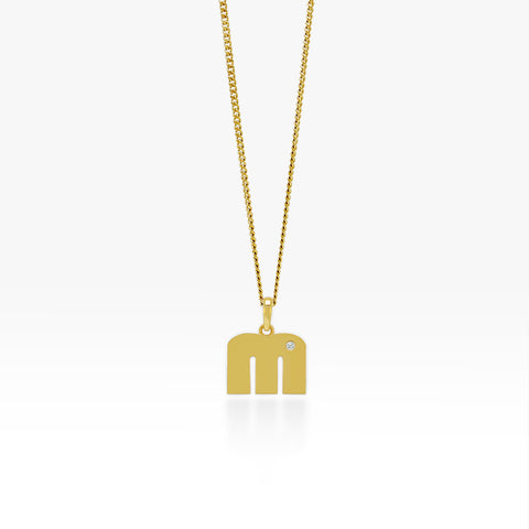 14K Gold “M” Initial Pendant On Gold Curb Chain 