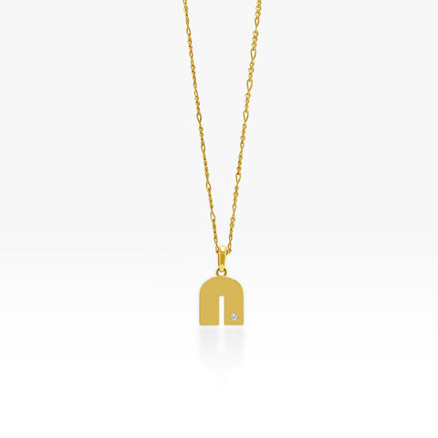 14K Gold “N” Initial Pendant On Gold Figaro Chain 