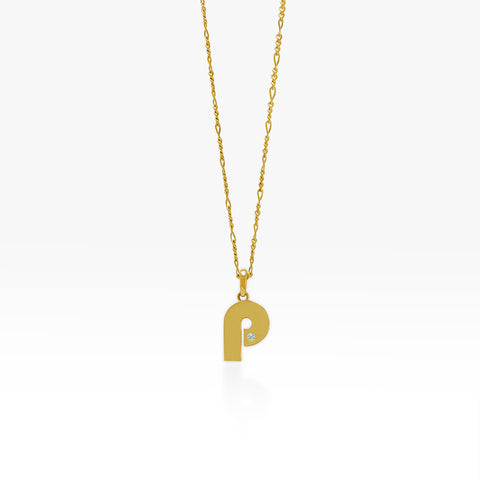 14K Gold “P” Initial Pendant On Gold Figaro Chain 