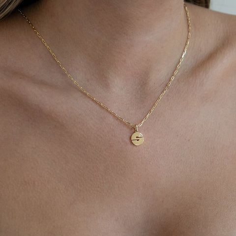 Model wearing 14K Gold “S” Initial Pendant Necklace