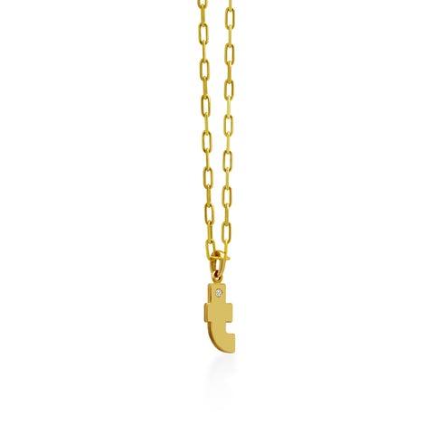14K Gold “T” Initial Pendant On Gold Paperclip Chain 