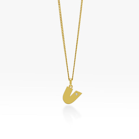 14K Gold “V” Initial Pendant On Gold Curb Chain 