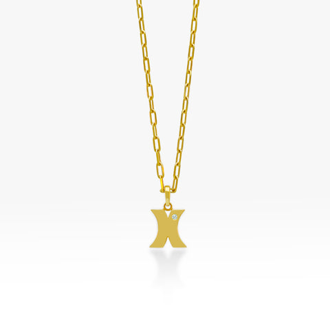 14K Gold “X” Initial Pendant On Gold Paperclip Chain 