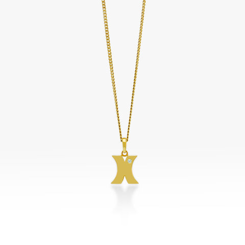 14K Gold “X” Initial Pendant On Gold Curb Chain 
