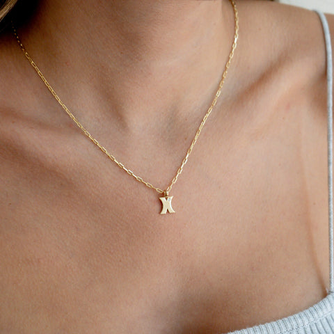 Model Wearing 14K Gold “X” Initial Pendant Necklace