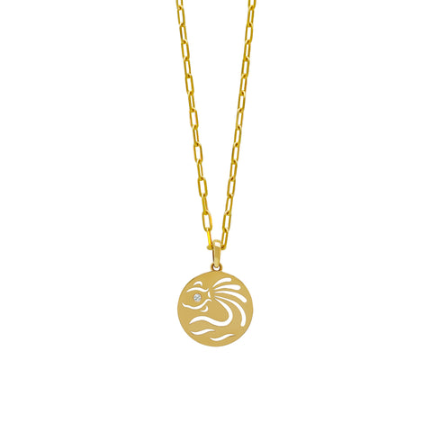 aquarius pendant with paperclip gold chain 