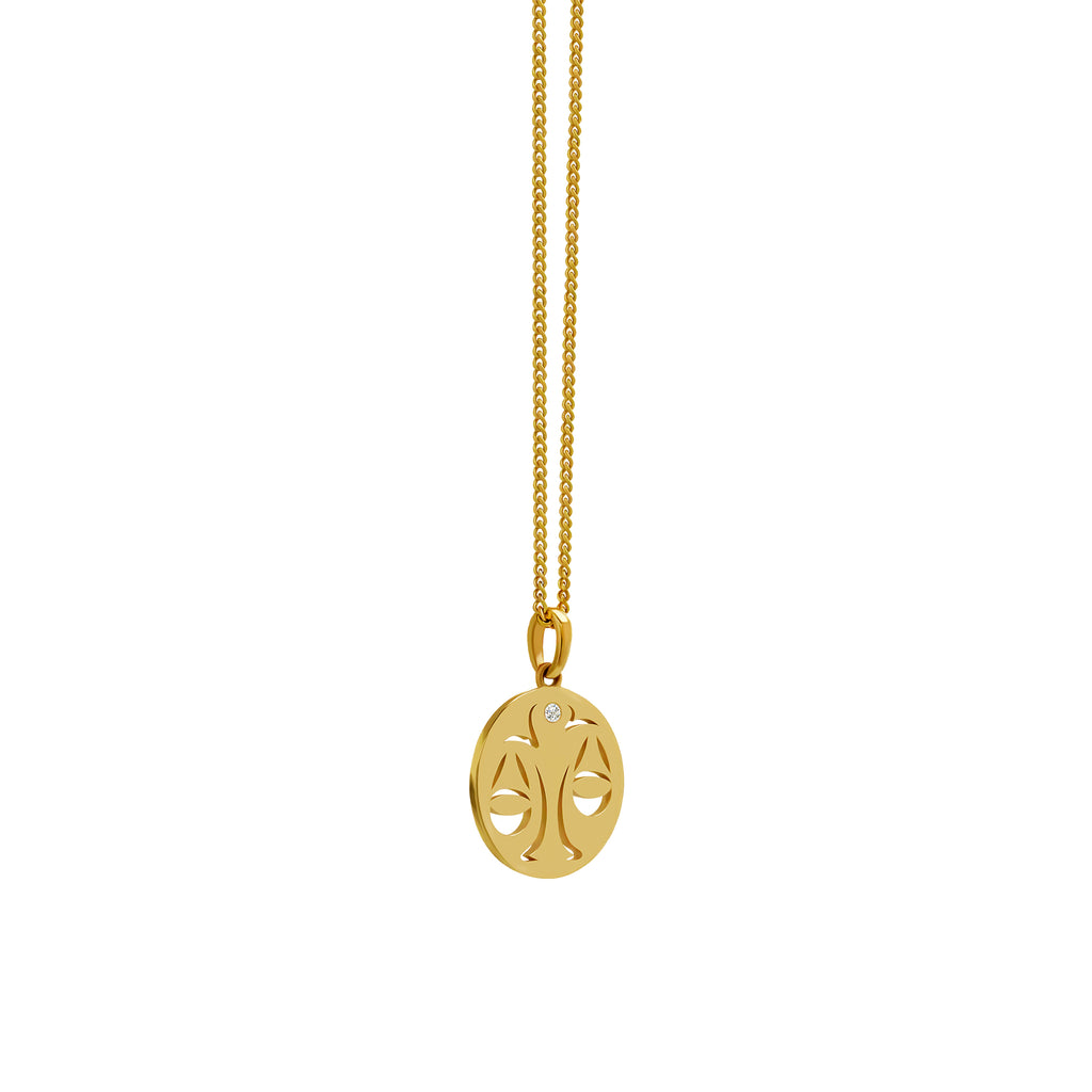 14K Gold Libra Pendant On Gold Curb Chain 