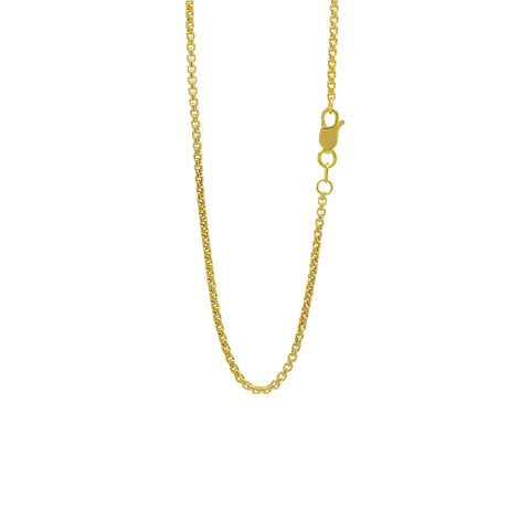 14K gold link chain necklace comes in 3 sizes (16, 18, and 20 inches) and is secured with a lobster claw clasp.