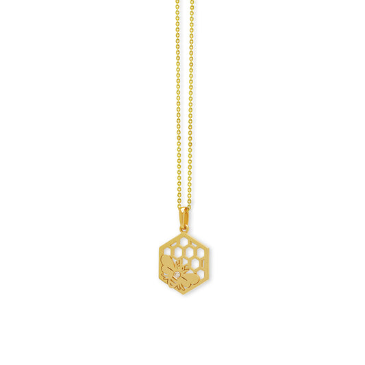 14K Gold Honeycomb Pendant On Rolo Chain 