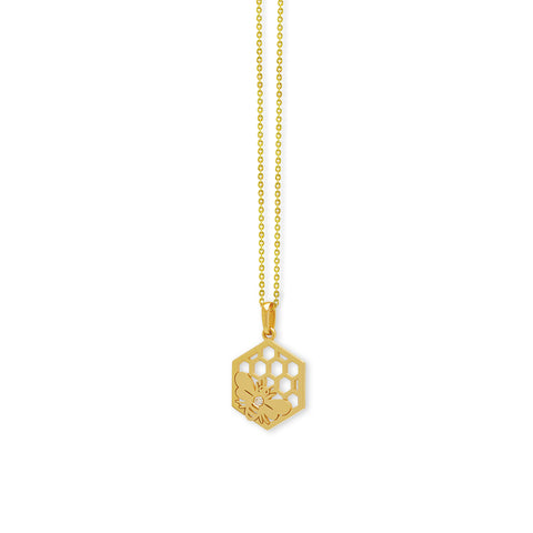 14K Gold Honeycomb Pendant On Rolo Chain 
