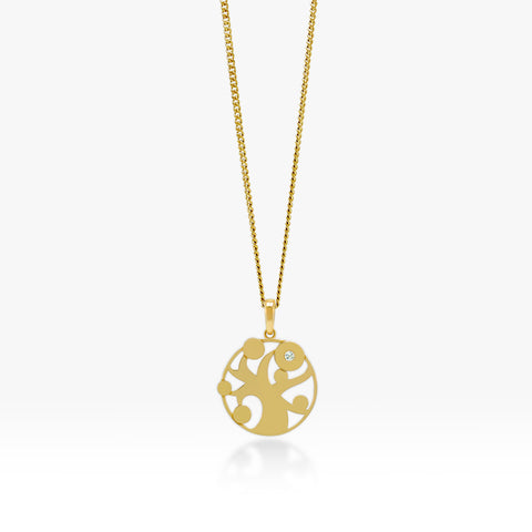 14K Gold Tree of Life Pendant on Gold Curb Chain 
