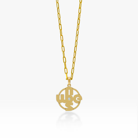 14K Gold Compass Pendant Necklace (Paperclip Chain)