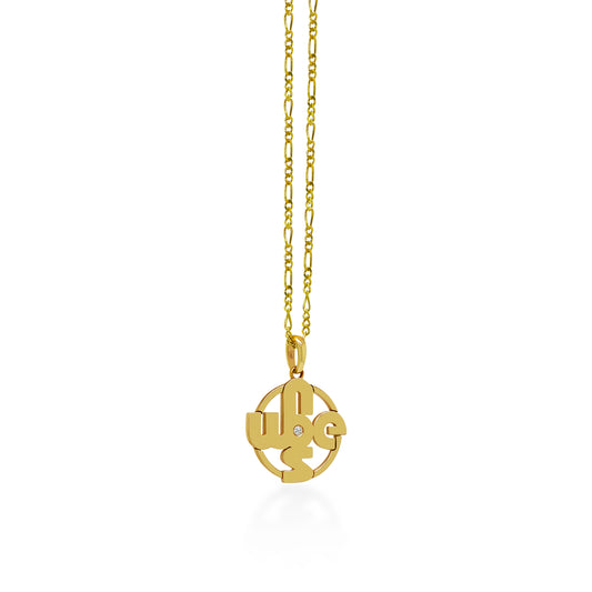14K Gold Compass Pendant On Gold Figaro Chain 