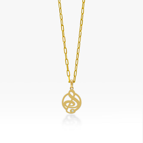 14K Gold Treble Clef Pendant on Paperclip Chain 