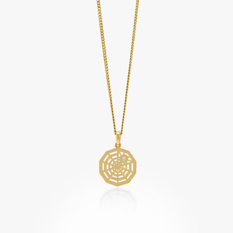 14K Gold Spider Web Pendant On Gold Curb  Chain