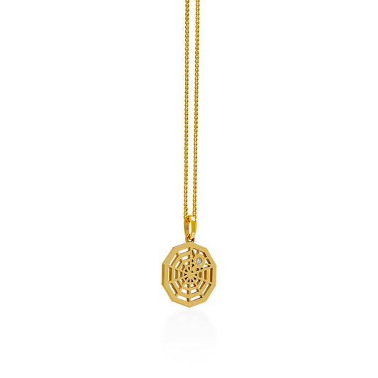 14K Gold Spider Web Pendant On a Rolo Giold Chain 
