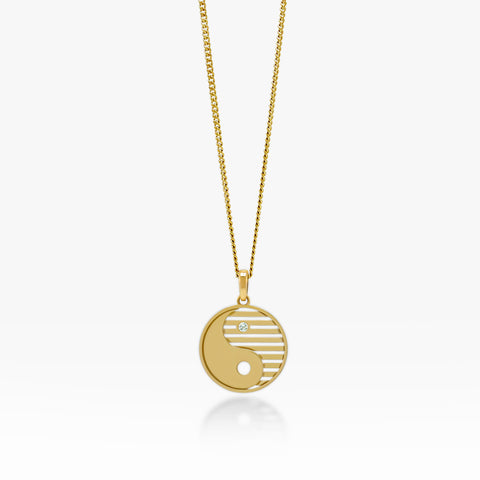 14K Gold Yin Yang Pendant On Gold Curb Chain 