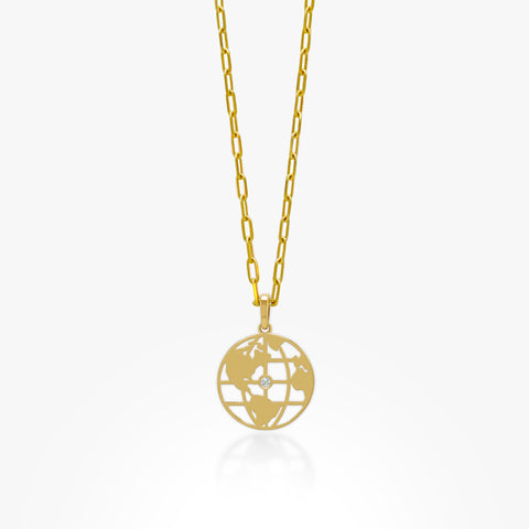 14K Gold Wanderlust Pendant On Gold Paperclip Chain 