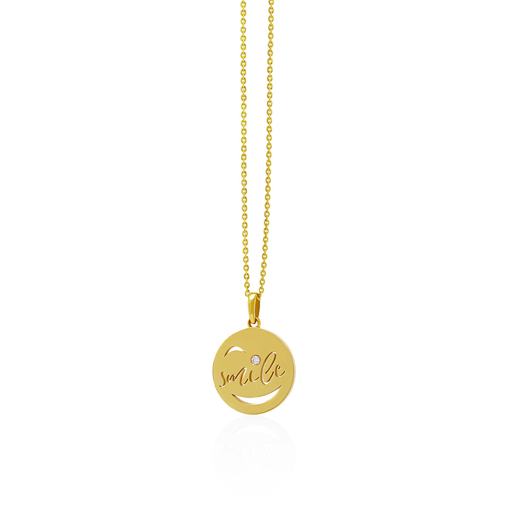 14K Gold Smile Pendant On Gold Curb Chain 