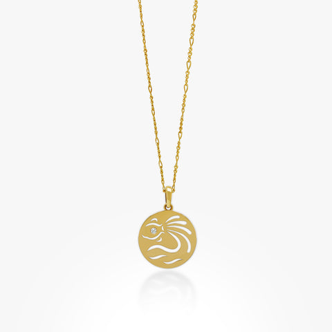 14K Gold Aquarius Pendant Necklace (Figaro Chain)