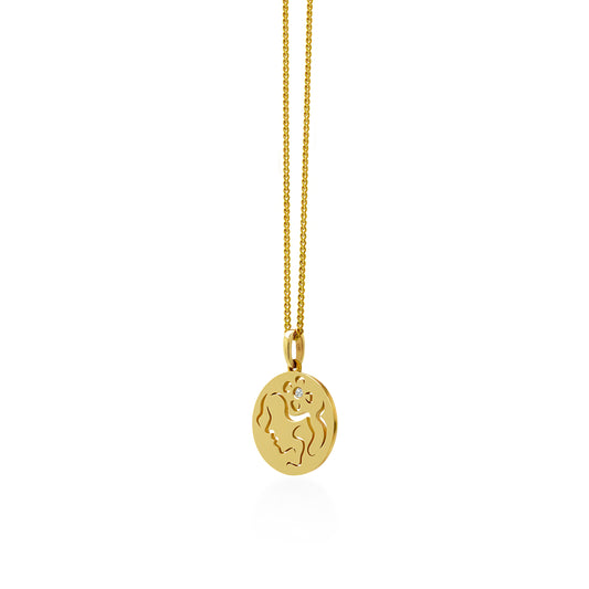 14K Gold Virgo Pendant on Gold Curb Chain 
