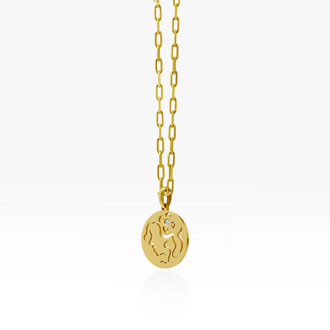 14K Gold Virgo Pendant On Gold Paperclip chain 