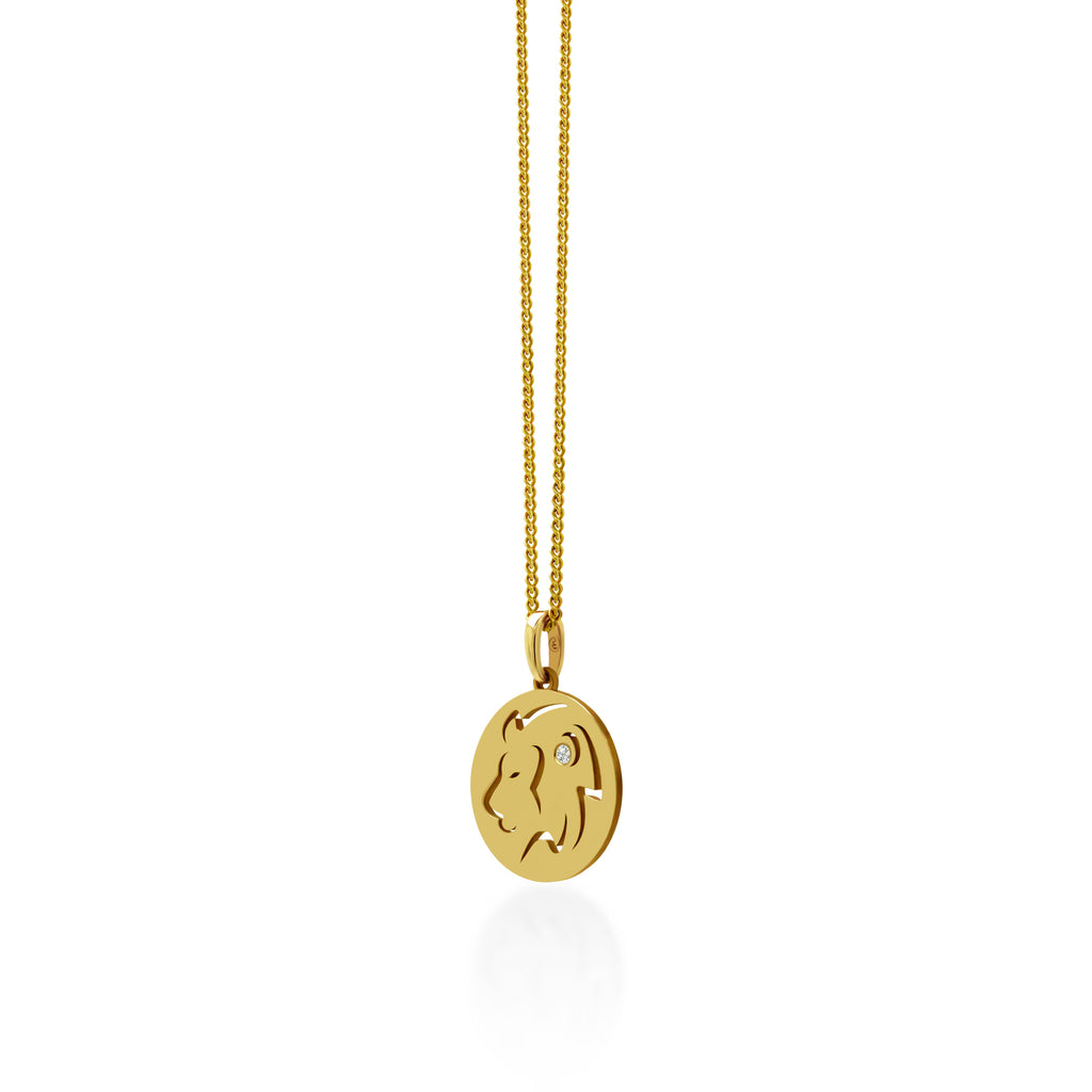 14K Gold Leo Pendant On Gold Curb Chain 