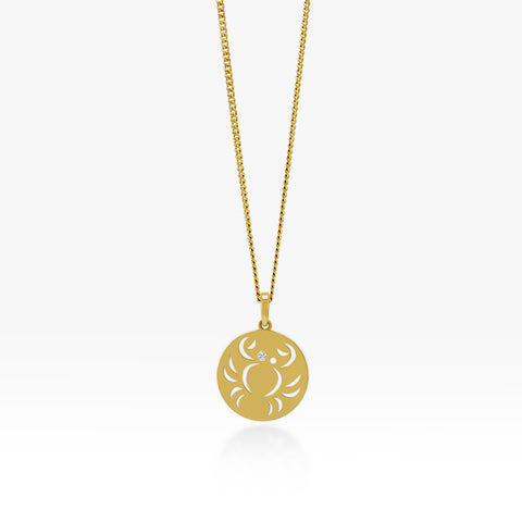14K Gold Cancer Pendant Necklace (Curb Chain)