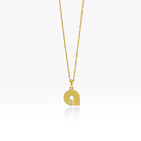 14K Gold “A” Initial Pendant On Gold Figaro Chain 