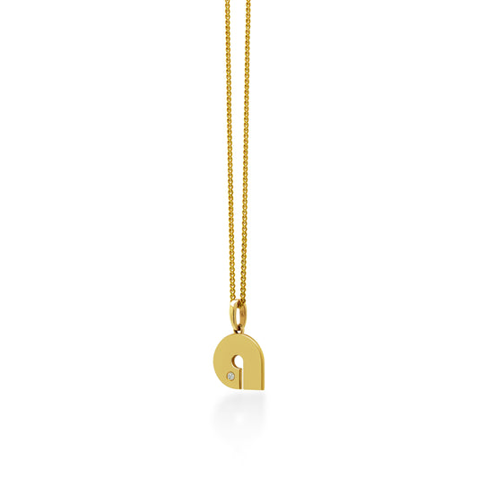 14K Gold “A” Initial Pendant on Gold Curb Chain 