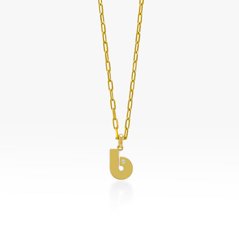14K Gold “B” Initial Pendant Paperclip Chain 
