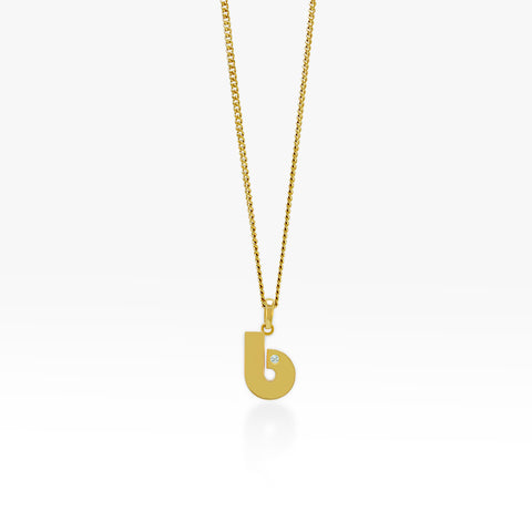 14K Gold “B” Initial Pendant Necklace Curb Chain 
