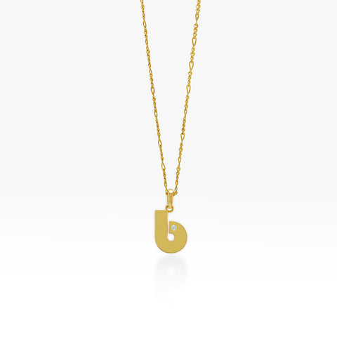 14K Gold “B” Initial Pendant Necklace Figaro Chain 