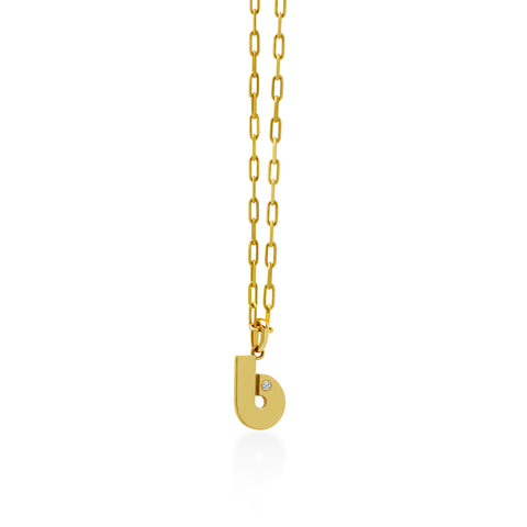 14K Gold “B” Initial Pendant Necklace Paperclip Chain 