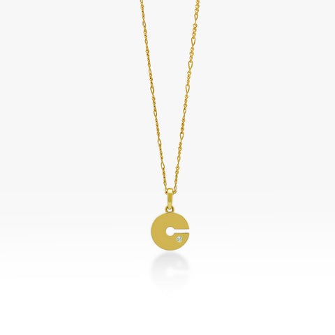 14K Gold “C” Initial Pendant Necklace Figaro Chain 