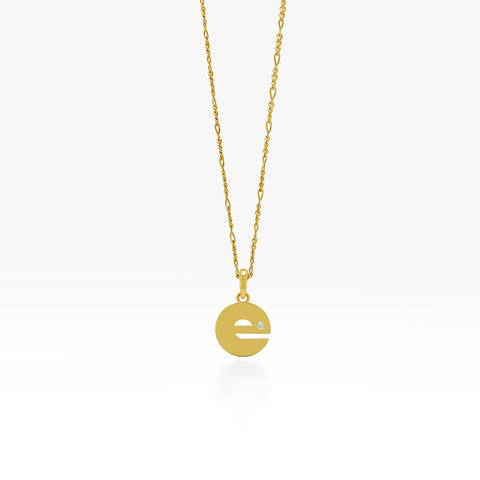 14K Gold “E” Initial Pendant With Gold Figaro Necklace