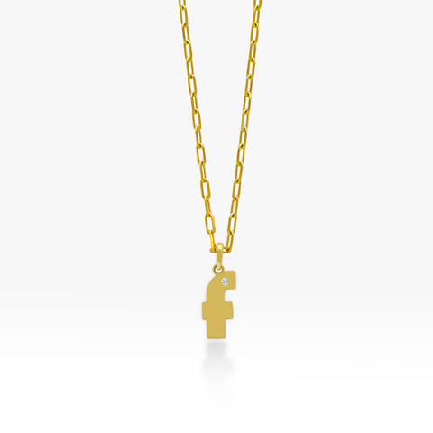 14K Gold “F” Initial Pendant On Gold Paperclip Chain 
